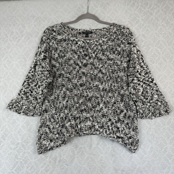 Eileen Fisher Chunky Knit Sweater Medium Cream Black Gold Boxy Casual Capsule - Picture 1 of 11